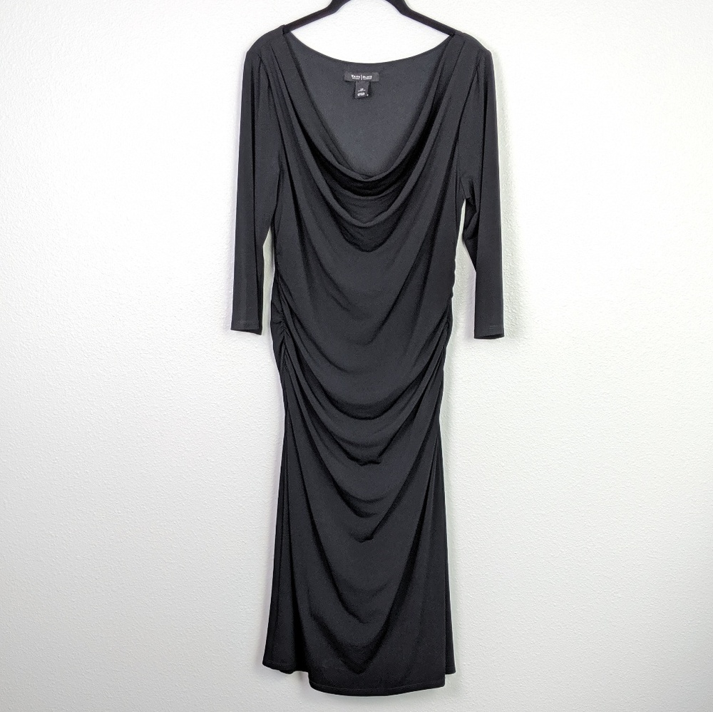 WHBM Drape Front Half Sleeve Black Dress Size 12